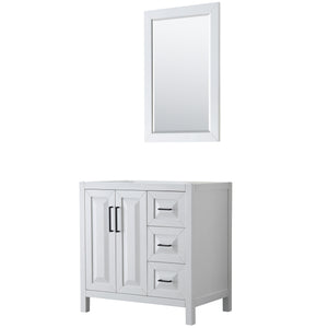 Daria 36 Inch Single Bathroom Vanity in White No Countertop No Sink Matte Black Trim 24 Inch Mirror