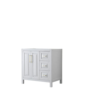 Daria 36 Inch Single Bathroom Vanity in White No Countertop No Sink Brushed Gold Trim