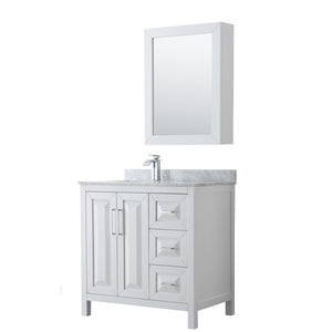 Daria 36 Inch Single Bathroom Vanity in White White Carrara Marble Countertop Undermount Square Sink and Medicine Cabinet