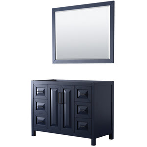 Daria 48 Inch Single Bathroom Vanity in Dark Blue No Countertop No Sink Matte Black Trim 46 Inch Mirror