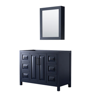 Daria 48 Inch Single Bathroom Vanity in Dark Blue No Countertop No Sink Matte Black Trim Medicine Cabinet