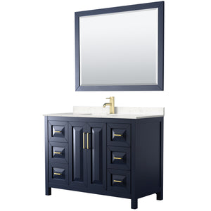 Daria 48 Inch Single Bathroom Vanity in Dark Blue Carrara Cultured Marble Countertop Undermount Square Sink 46 Inch Mirror