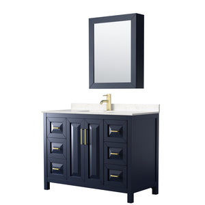 Daria 48 Inch Single Bathroom Vanity in Dark Blue Carrara Cultured Marble Countertop Undermount Square Sink Medicine Cabinet