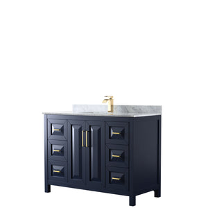 Daria 48 Inch Single Bathroom Vanity in Dark Blue White Carrara Marble Countertop Undermount Square Sink No Mirror