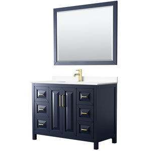 Daria 48 Inch Single Bathroom Vanity in Dark Blue White Cultured Marble Countertop Undermount Square Sink 46 Inch Mirror