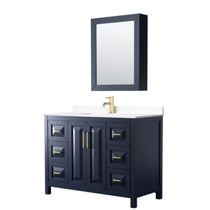 Daria 48 Inch Single Bathroom Vanity in Dark Blue White Cultured Marble Countertop Undermount Square Sink Medicine Cabinet