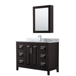 Daria 48 Inch Single Bathroom Vanity in Dark Espresso White Carrara Marble Countertop Undermount Square Sink and Medicine Cabinet