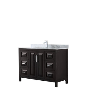Daria 48 Inch Single Bathroom Vanity in Dark Espresso White Carrara Marble Countertop Undermount Square Sink and No Mirror