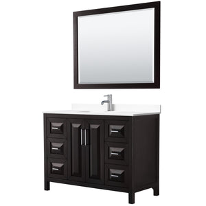Daria 48 Inch Single Bathroom Vanity in Dark Espresso White Cultured Marble Countertop Undermount Square Sink 46 Inch Mirror