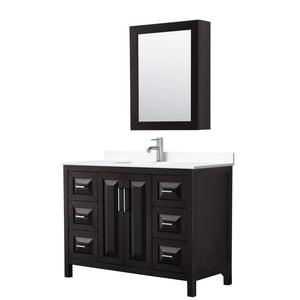 Daria 48 Inch Single Bathroom Vanity in Dark Espresso White Cultured Marble Countertop Undermount Square Sink Medicine Cabinet