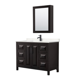 Daria 48 Inch Single Bathroom Vanity in Dark Espresso Carrara Cultured Marble Countertop Undermount Square Sink Matte Black Trim Medicine Cabinet