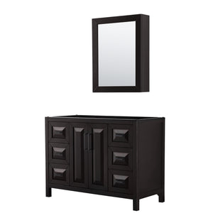 Daria 48 Inch Single Bathroom Vanity in Dark Espresso No Countertop No Sink Matte Black Trim Medicine Cabinet