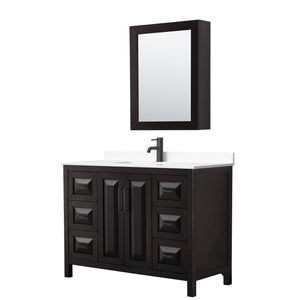 Daria 48 Inch Single Bathroom Vanity in Dark Espresso White Cultured Marble Countertop Undermount Square Sink Matte Black Trim Medicine Cabinet
