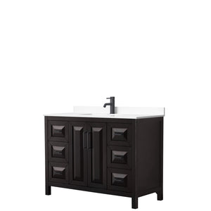 Daria 48 Inch Single Bathroom Vanity in Dark Espresso White Cultured Marble Countertop Undermount Square Sink Matte Black Trim