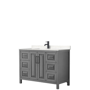 Daria 48 Inch Single Bathroom Vanity in Dark Gray Carrara Cultured Marble Countertop Undermount Square Sink Matte Black Trim