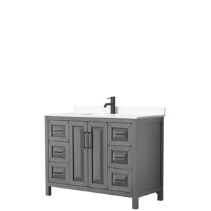 Daria 48 Inch Single Bathroom Vanity in Dark Gray White Cultured Marble Countertop Undermount Square Sink Matte Black Trim