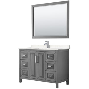 Daria 48 Inch Single Bathroom Vanity in Dark Gray Carrara Cultured Marble Countertop Undermount Square Sink 46 Inch Mirror