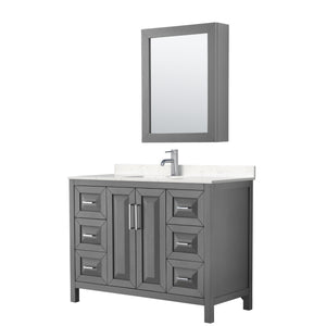 Daria 48 Inch Single Bathroom Vanity in Dark Gray Carrara Cultured Marble Countertop Undermount Square Sink Medicine Cabinet