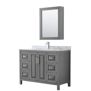 Daria 48 Inch Single Bathroom Vanity in Dark Gray White Carrara Marble Countertop Undermount Square Sink and Medicine Cabinet