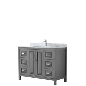 Daria 48 Inch Single Bathroom Vanity in Dark Gray White Carrara Marble Countertop Undermount Square Sink and No Mirror