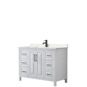 Daria 48 Inch Single Bathroom Vanity in White Carrara Cultured Marble Countertop Undermount Square Sink Matte Black Trim