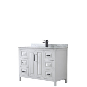 Daria 48 Inch Single Bathroom Vanity in White White Carrara Marble Countertop Undermount Square Sink Matte Black Trim