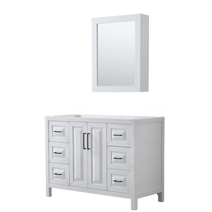 Daria 48 Inch Single Bathroom Vanity in White No Countertop No Sink Matte Black Trim Medicine Cabinet