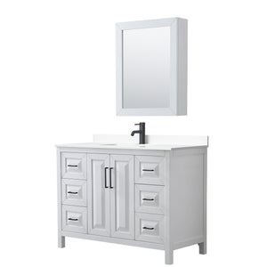 Daria 48 Inch Single Bathroom Vanity in White White Cultured Marble Countertop Undermount Square Sink Matte Black Trim Medicine Cabinet