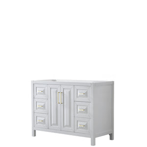 Daria 48 Inch Single Bathroom Vanity in White No Countertop No Sink Brushed Gold Trim