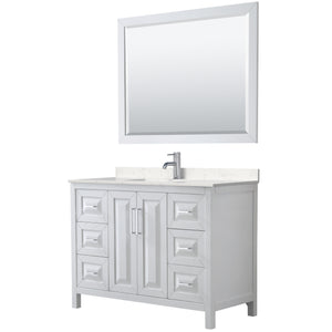 Daria 48 Inch Single Bathroom Vanity in White Carrara Cultured Marble Countertop Undermount Square Sink 46 Inch Mirror