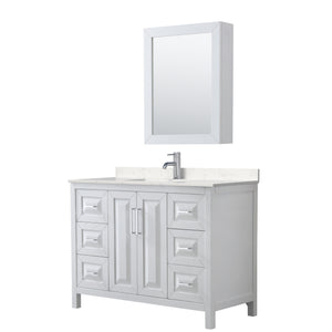 Daria 48 Inch Single Bathroom Vanity in White Carrara Cultured Marble Countertop Undermount Square Sink Medicine Cabinet