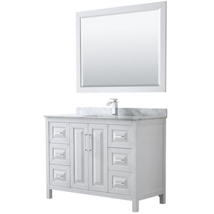 Daria 48 Inch Single Bathroom Vanity in White White Carrara Marble Countertop Undermount Square Sink and 46 Inch Mirror