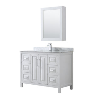Daria 48 Inch Single Bathroom Vanity in White White Carrara Marble Countertop Undermount Square Sink and Medicine Cabinet