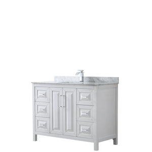 Daria 48 Inch Single Bathroom Vanity in White White Carrara Marble Countertop Undermount Square Sink and No Mirror