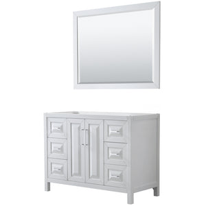 Daria 48 Inch Single Bathroom Vanity in White No Countertop No Sink and 46 Inch Mirror