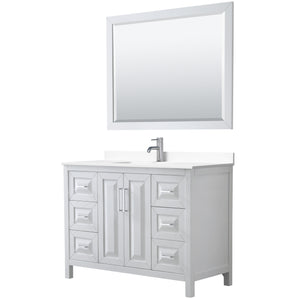 Daria 48 Inch Single Bathroom Vanity in White White Cultured Marble Countertop Undermount Square Sink 46 Inch Mirror