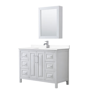 Daria 48 Inch Single Bathroom Vanity in White White Cultured Marble Countertop Undermount Square Sink Medicine Cabinet