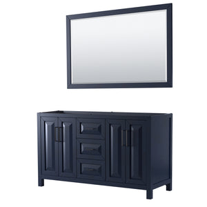 Daria 60 Inch Double Bathroom Vanity in Dark Blue No Countertop No Sink Matte Black Trim 58 Inch Mirror