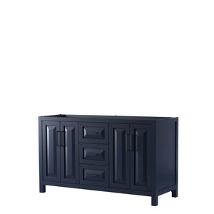 Daria 60 Inch Double Bathroom Vanity in Dark Blue No Countertop No Sink Matte Black Trim