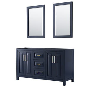 Daria 60 Inch Double Bathroom Vanity in Dark Blue No Countertop No Sink 24 Inch Mirrors