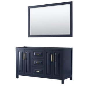 Daria 60 Inch Double Bathroom Vanity in Dark Blue No Countertop No Sink 58 Inch Mirror