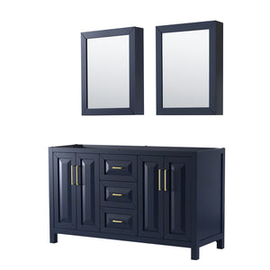 Daria 60 Inch Double Bathroom Vanity in Dark Blue No Countertop No Sink Medicine Cabinets