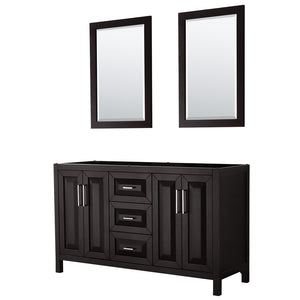 Daria 60 Inch Double Bathroom Vanity in Dark Espresso No Countertop No Sink and 24 Inch Mirrors