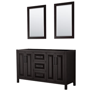 Daria 60 Inch Double Bathroom Vanity in Dark Espresso No Countertop No Sink Matte Black Trim 24 Inch Mirrors