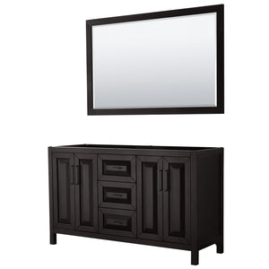 Daria 60 Inch Double Bathroom Vanity in Dark Espresso No Countertop No Sink Matte Black Trim 58 Inch Mirror