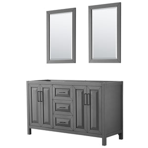 Daria 60 Inch Double Bathroom Vanity in Dark Gray No Countertop No Sink Matte Black Trim 24 Inch Mirrors