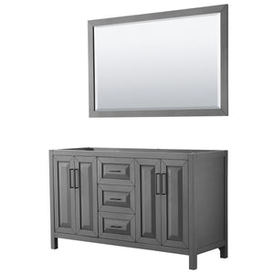 Daria 60 Inch Double Bathroom Vanity in Dark Gray No Countertop No Sink Matte Black Trim 58 Inch Mirror