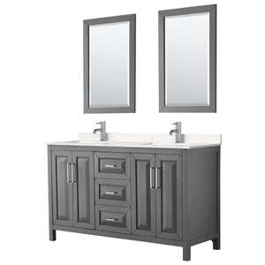 Daria 60 Inch Double Bathroom Vanity in Dark Gray Carrara Cultured Marble Countertop Undermount Square Sinks 24 Inch Mirrors