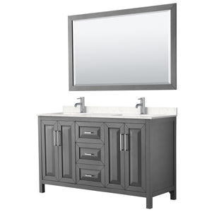 Daria 60 Inch Double Bathroom Vanity in Dark Gray Carrara Cultured Marble Countertop Undermount Square Sinks 58 Inch Mirror