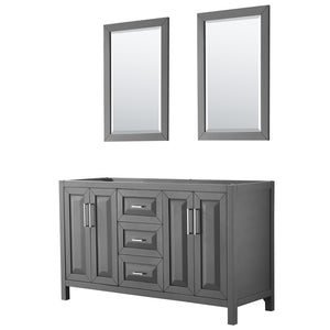 Daria 60 Inch Double Bathroom Vanity in Dark Gray No Countertop No Sink and 24 Inch Mirrors